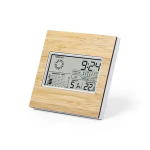 Digitale große LCD-Thermometer-Hygrometer uhr mit Wetters tation in Bambus