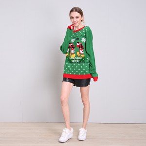 High Quality Green Autumn Jacquard Acrylic Ugly Christmas Sweater <strong>Womens</strong> Loose-Fit Snowflake <strong>Xmas</strong> Knit <strong>Top</strong> Pullover Factory - Product Image 3