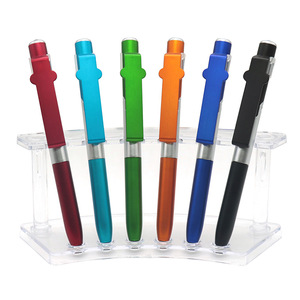 Stylos à bille en plastique avec logo personnalisé, multifonctionnels, à LED, pour cadeaux publicitaires, avec support de téléphone, encre noire/bleue, 1,0 mm - Product Image 5