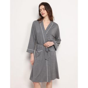 Bata de Baño de Bambú y Viscosa para Mujer con Logotipo Personalizado, Kimono Suave de Manga Larga, Bata de Spa Gris, Conjuntos de Bata de Baño para Mujer - Product Image 4