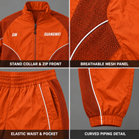 Ensemble de survêtement court pour homme OEM en coton orange, style streetwear, grandes tailles, avec veste coupe-vent à capuche à panneaux contrastants et pantalon, personnalisable