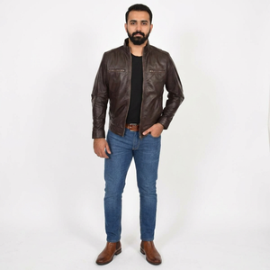 <b>Men's</b> Genuine <b>Leather</b> Varsity <b>Jacket</b> with Breathable Coated Woven Fabric Hooded Design Regular Fit Zipper Pockets for Autumn - Product Image 1