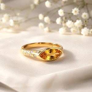 Yellow <b>Citrine</b> Marquise Cut <b>Ring</b> Handmade 925 Sterling Silver with 18K Gold Filled Finish Minimalist Gemstone Jewelry Gift - Product Image 1
