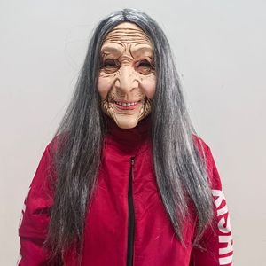 Masque en latex de grand-mère aux cheveux longs, femme âgée avec accessoire capillaire, déguisement d'Halloween, décoration de fête cosplay - Product Image 2