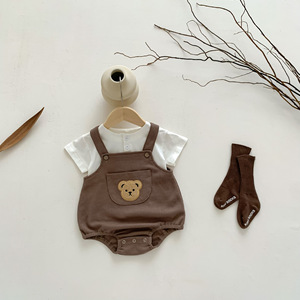 Quần áo sơ sinh mùa hè dễ thương, bộ liền thân bé yêu chất liệu vải waffle hình gấu, bộ hai mảnh dệt kim in hình cho bé - Product Image 4