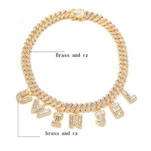 Collier Baguette personnalisé avec lettres, 10 pièces en zircon cubique, chaîne de nom, bijoux de rappeur - Product Image 6