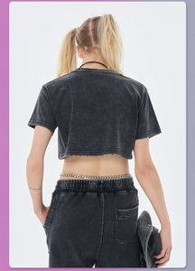 Toptan özel % 100% pamuk boş asit yıkama Vintage t shirt boy kadınlar grafik boy kırpma üst T-shirt toplu - Product Image 5