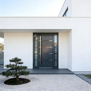 Portes <span class=keywords><strong>d</strong></span>'<span class=keywords><strong>entrée</strong></span> pivotantes modernes personnalisées à longue poignée en métal, portes <span class=keywords><strong>d</strong></span>'<span class=keywords><strong>entrée</strong></span> de sécurité en acier inoxydable avec lumière latérale - Product Image 4