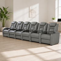 Canapé inclinable moderne en bois pour home cinéma avec éclairage d'ambiance, table-bac, inclinable électriquement, mousse à mémoire de forme, revêtement en cuir véritable