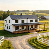 Villa modulaire préfabriquée moderne blanche à deux étages en conteneur maritime avec large porche couvert pour ferme, ranch, entrepôt ou habitation