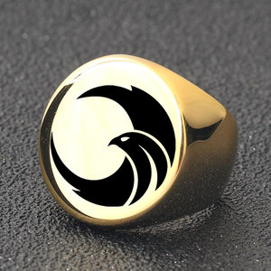 Bague en acier inoxydable 22 mm, design aigle rond, bijoux pour homme, cadeau, acier doré - Product Image 4