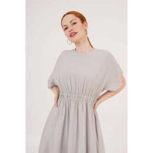 Robe maxi à manches chauve-souris grise en gros, taille élastique, élégante, motif floral vintage, taille unique pour le printemps, l'automne, les fêtes de jour - Product Image 5