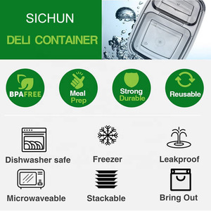 Boîte à lunch 30 oz 2 compartiments micro-ondable Contenants alimentaires en plastique jetables à emporter sans danger pour le congélateur avec couvercle - Product Image 5