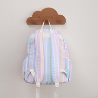 Sac à dos scolaire léger en nylon, rayures arc-en-ciel pastel, sac à dos esthétique mignon avec bordure à volants pour adolescentes et étudiantes