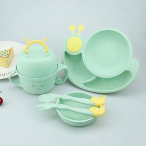 Services de table incassables en paille de blé, légers, motif escargot, adaptés aux enfants, contenants alimentaires biodégradables - Product Image 4