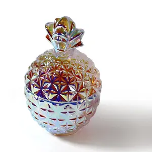 凤君奢华7色菠萝形离子镀定制空色彩虹色玻璃糖果盒蜡烛制作用罐子