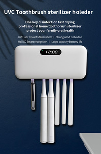 Stérilisateur de brosses à dents UV avec horloge numérique et support pour rasoir, boîte de stérilisation murale en plastique pour salle de bain - Product Image 4
