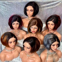 Promotion Letsfly 26$ Perruques Courtes Ondulées Bob en Dentelle Complète 5x5 13x4 Lace Frontal Pixie Cut 200 grammes Cheveux Humains