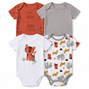 Ensemble de 4 bodys à manches courtes pour bébé, adorable combinaison pour nouveau-né, 100% coton, best-seller transfrontalier - Product Image 5