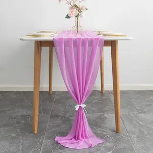 Großhandel weiche Hochzeits feier dekorative lila Chiffon Tisch läufer