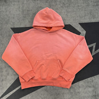 Hoodie court délavé effet délavé avec poche kangourou, service de personnalisation de logo, style streetwear