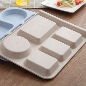 Assiettes divisées 6 compartiments assiettes en paille de blé ensembles d'assiettes à dîner en plastique pour adultes plateaux à déjeuner scolaire - Product Image 4