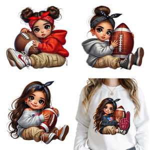 Adesivi Termotrasferibili DTF Lavabili per Bambine Appassionate di Calcio Latino e Messicano, Pronti da Applicare su Felpe - Product Image 1