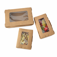 Rechthoekige afhaalkartonnen lunchboxen van kraftpapier met venster voor gefrituurde kip en fruit