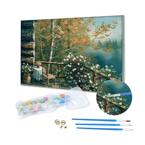Handmade Lakeside Garden Home Decor Oil Painting Including Brush And Acrylic Paints Diy Painting By Numbers For Kids Adults