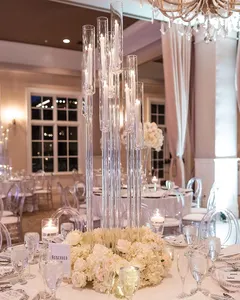 Centro de mesa de candelabros dorados, 10 cabezales, decoración para mesa central de boda