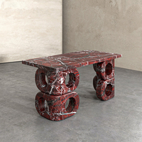 Table console d'entrée en marbre veiné unique, style Dream Home, avec double empilement, découpe ronde creuse, pieds en bloc, sculpture minimaliste