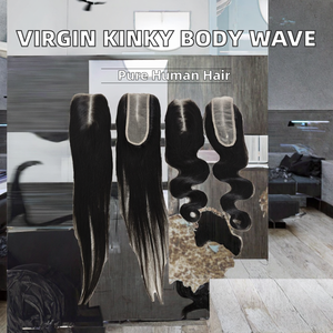 Extensions de cheveux vierges brésiliens 100 % non traités de grade 10A, fermeture en dentelle, texture 10 mm, raie libre, lisses crépus/ondulations profondes, noirs - Product Image 2