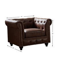 Amerikanischer Chesterfield-Sessel aus braunem Kunstleder mit Knopfheftung für das Wohnzimmer, klassischer Einzelsofa-Stuhl mit Nietenbesatz