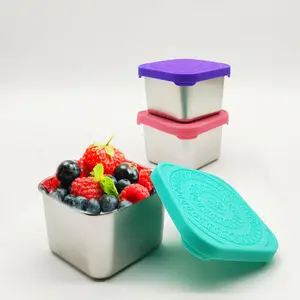 6oz Stainless Steel Kids Lunch Box Leak Proof Food Salad Snack Container Dipping Sauce Cup with Silicone Lids