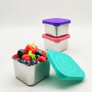 8oz Stainless Steel Kids Lunch Box Leak Proof Food Salad Snack Container Dipping Sauce Cup with Silicone Lids