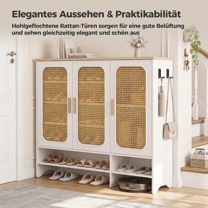 SENYU Meuble de rangement à chaussures moderne en rotin pour entrée, 6 étagères, gain de place, autoportant, mobilier de maison, dessus en bois blanc - Product Image 3