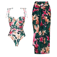 2024 Sexy taille haute Bikini ensemble imprimé fleuri longue robe grande taille pansement maillot de bain couvrir été plage porter maillot de bain