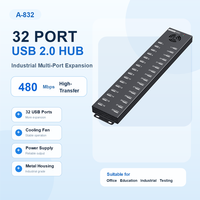 Sipolar A-832 Hub USB 2.0 Industrial de 32 Puertos, Hub de Datos de Alta Potencia de 240W con Interruptores y Adaptador de Corriente para Phone Farm