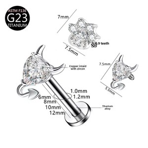 Piercing unisexe en alliage de titane F136, 09 dents, filetage interne, motif griffe de chat, zircon, <span class=keywords><strong>pour</strong></span> <span class=keywords><strong>oreille</strong></span>, cartilage, lèvre, mariage - Product Image 5
