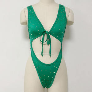 Service OEM vêtements de danse exotique une pièce en nylon sexy pour dames combinaison blanche en strass AB pour femmes tenues de strip-teaseuse avec ceinture avant - Product Image 4