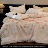 Parure de lit 4 pièces 100 % Lyocell, drap-housse et housse de couette en satin 60S soyeux et rafraîchissant, couleur unie pour chambre à coucher