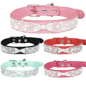 Popular Design Custom Dog And Belt Set Rhinestone Bow Neck Adjustable Collar