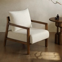Fauteuil simple nordique, chaise en tissu moderne pour salon avec structure en bois massif pour se détendre