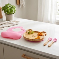 Assiette bébé en bambou naturel à ventouse pour la cuisine à domicile, avec cuillère et fourchette, pour les repas des enfants, prix usine OEM