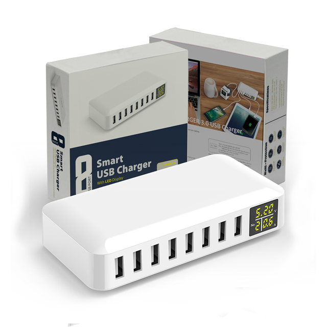 Wholesale Supply New QC3.0 Fast Charge USB 8- Port 8A Smart Multi Ports Charger for Mobile Phones