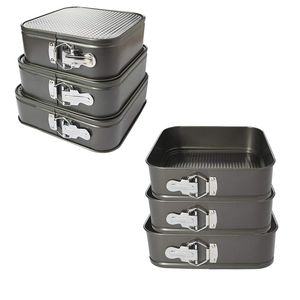 Lixsun, 3 uds., moldes para hornear pasteles de acero al carbono antiadherentes, juego de moldes para hornear cuadrados con forma de resorte - Product Image 6