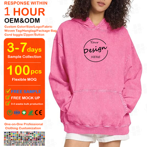 Custom High Quality Women's Loose Fit Cotton Polyester Blend Acid Wash Hoodie Thick Breathable Sports Distressed Hoodie - Product Image 1