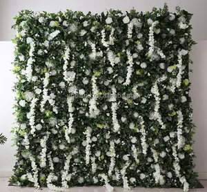 חיצוני חתונה דקור ירק מזויף צמח להשאיר פרח קיר רקע פנל 3D להפשיל ירוק מלאכותי משי רוז פרח קיר מחצלת