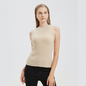 Gilet en cachemire pur à 100 % pour femme, col rond, tricoté plat, sans manches, style décontracté et chic pour l'hiver - Product Image 1
