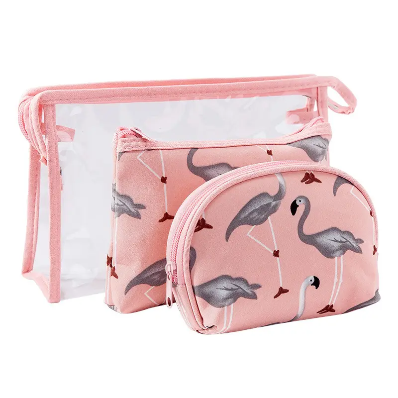 Ladies Cosmetic Storage Bag Waterproof Transparent PVC Polyester Wash Makeup Bag Supplier